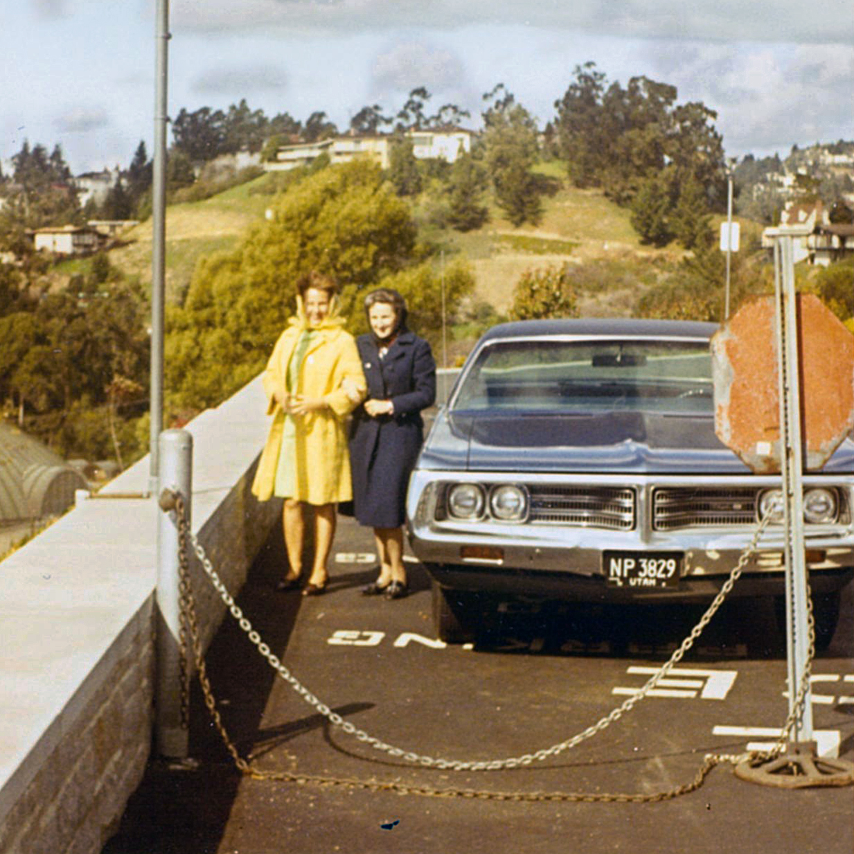 938 Elaine and Erma Oakland Temple Parking Lot Feb 1972