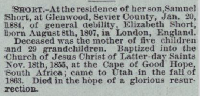 Elizabeth Curtis Short Obituary
