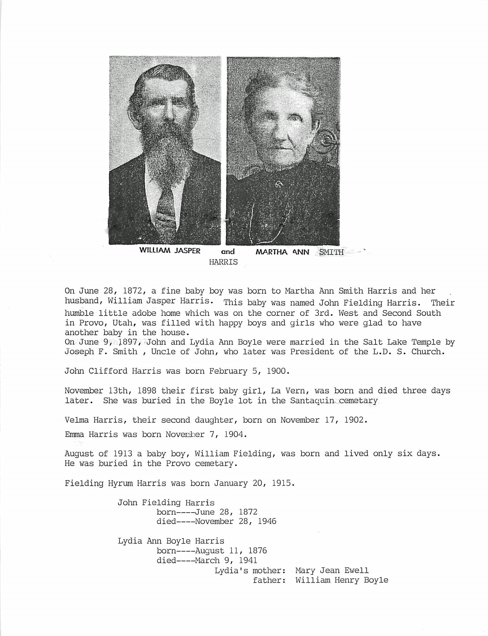 William Jasper Harris and Martha Ann Smith Harris