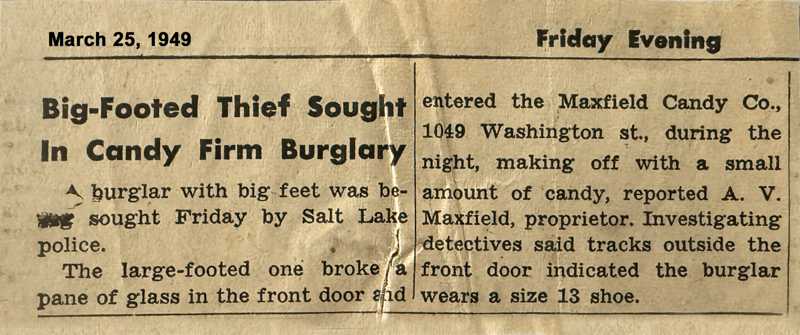 Candy Factory Burglary March 25, 1949