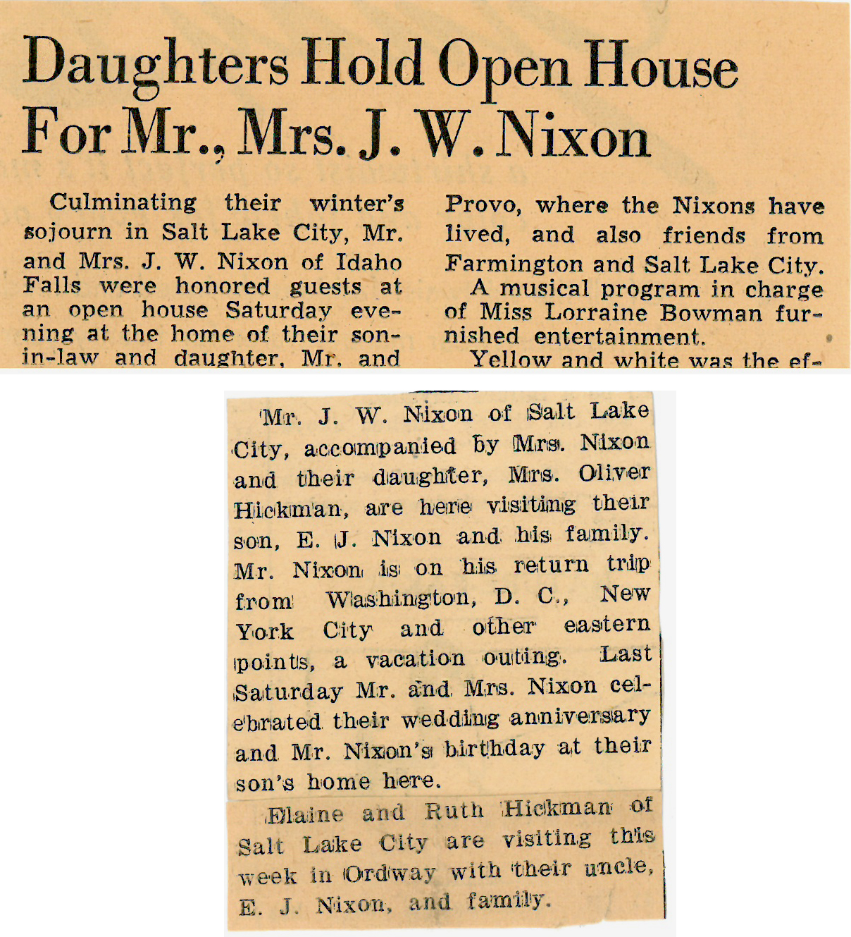 JW Nixon II Visits Daughter newspaper articles missing some